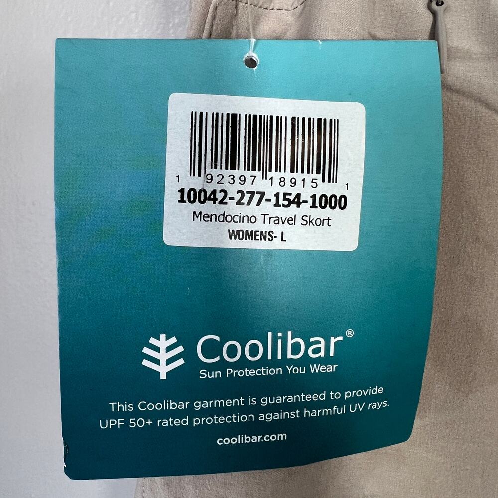 Coolibar Skort Size L Khaki Tan Mendocino Travel UPF 50+ Sun Protection Pockets - Picture 10 of 14